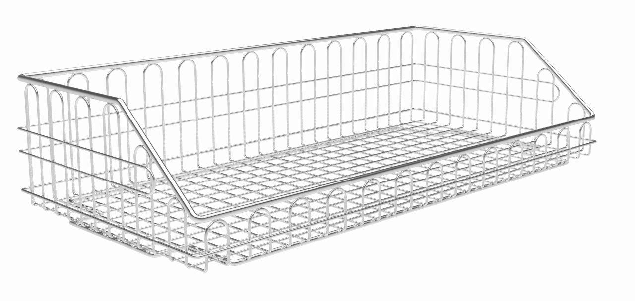 Sterilgutkorb mit Eingriffsschräge aus Edelstahl, Werkstoff 1.4301.